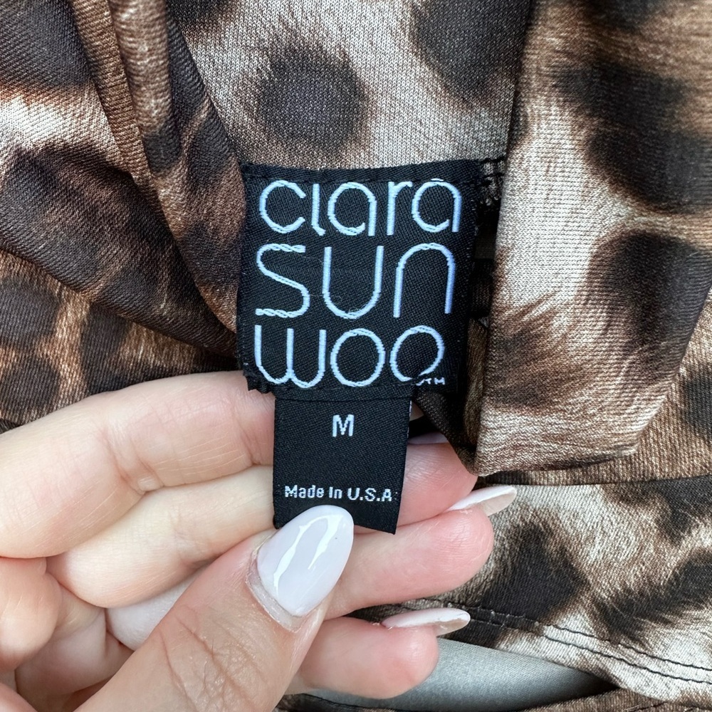 Clara Sun Woo Leopard Print Cowl Neck Cutout Long Sleeve Top M - Picture 2 of 5